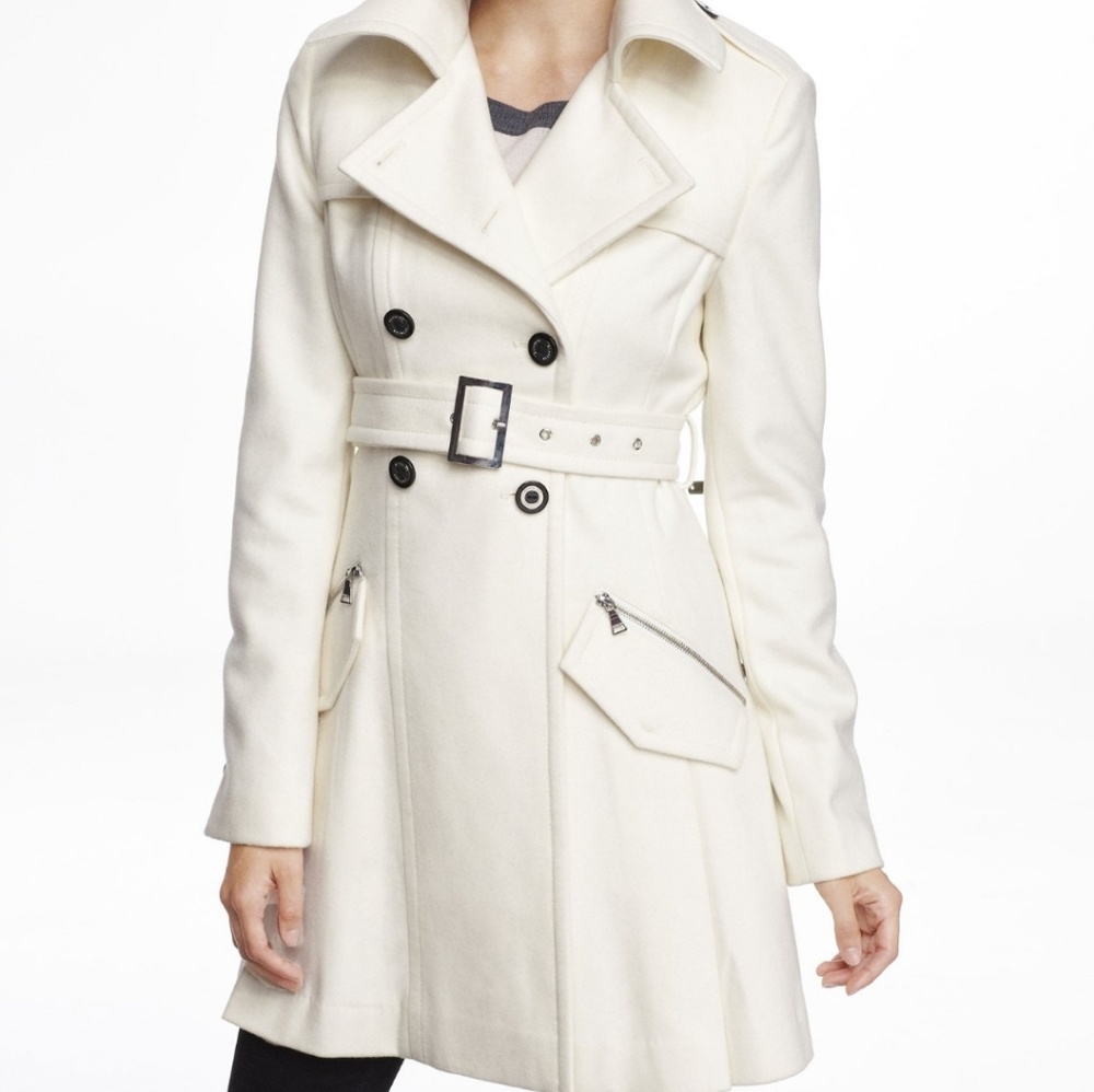 White Winter Fit and Flare Peacoat